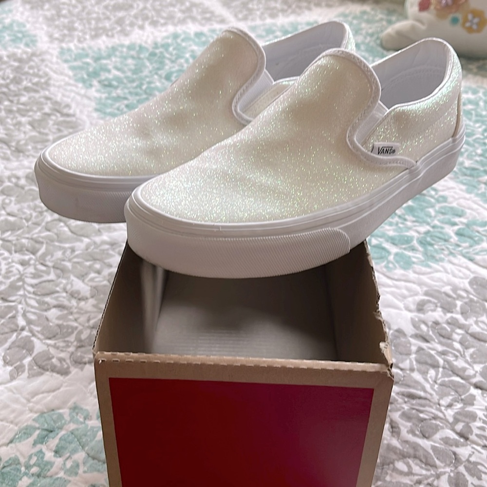 Vans Glitter White Slip Ons New in Box